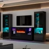 3 Piece Fireplace TV Stand + Bookcase Set, Includes 68" TV Stand with 40" Fireplace, 2 X Bookcase Storage Cabinet, TV Stand Set 1