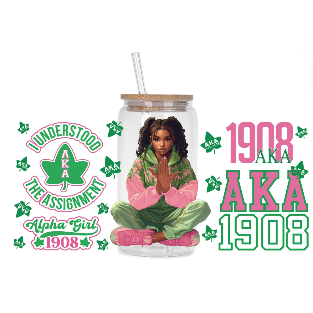 AKA 1908 series Easy peel waterproof DIY Decals 3D transfers uvdtf crystal stickers 16oz uv dtf cup wraps for Glasses