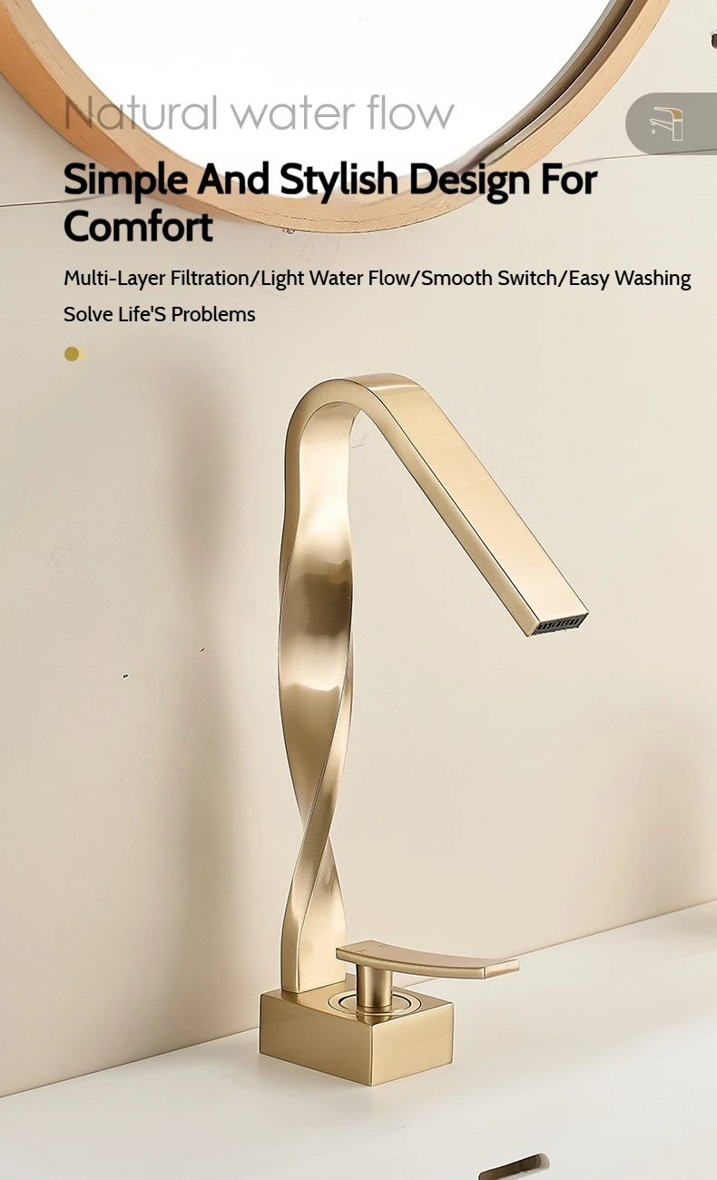 Waterfall Brass Single Hole Mixer Tap Creative Shape Basin Sink Faucet
