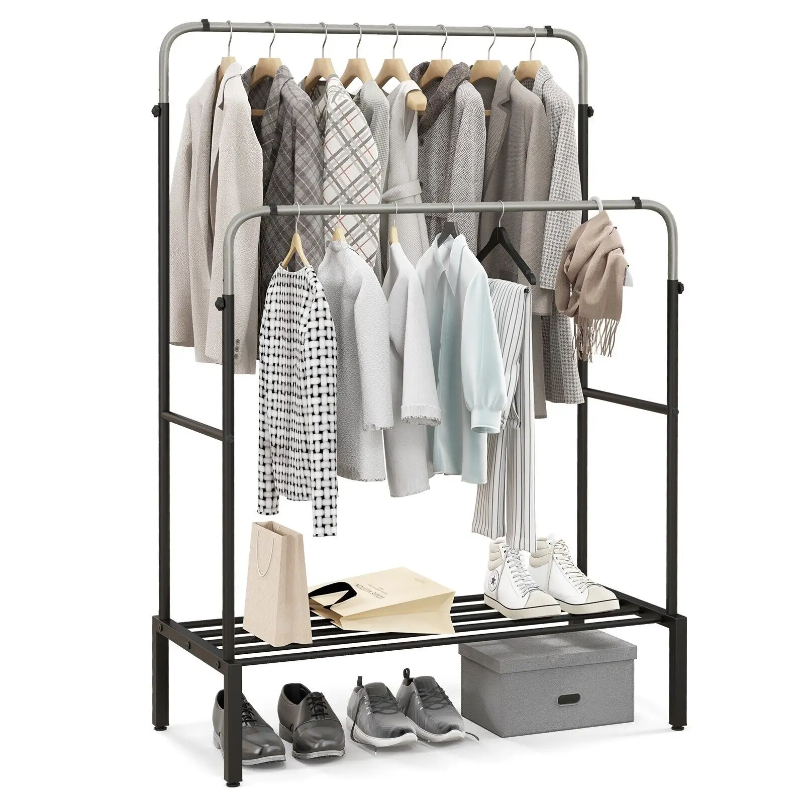 DORTALA Metal Clothes Stand Rack Height Adjustable Clothing Rack with 2 Rods