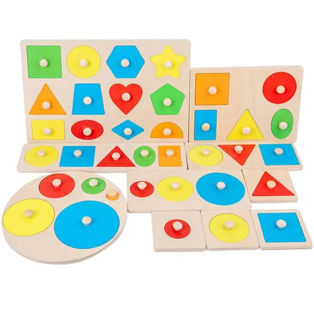 Geometric Shape Sorting Math Puzzle Colorful Preschool Learning Educational Game Baby Toy Wooden Toy Grasp Board 3