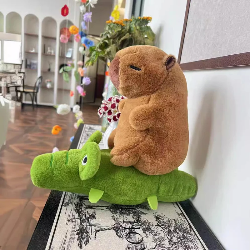 Plush Toys plush toys Riding Crocodile And Goose Capybara Plushie Soft Fuzzy Plush Toy Doll Capibara Toy Throw Pillow Birthday Gift Home Decora