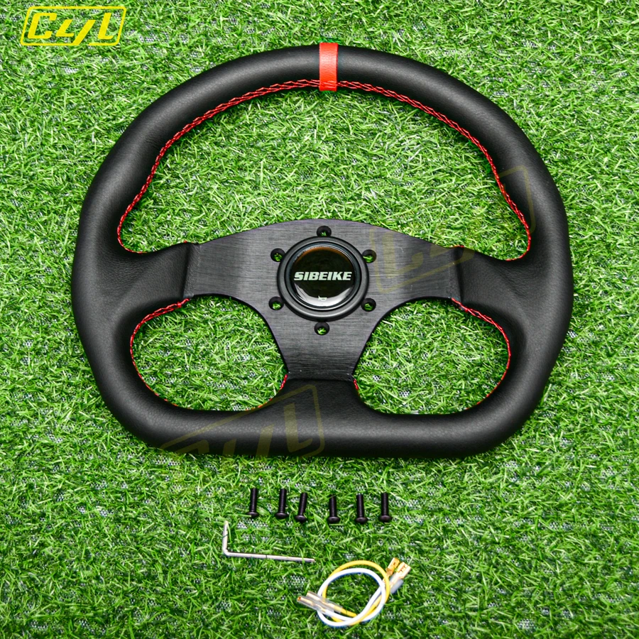 Universal13inch320mmTypeDLeatherSteeringWheelFlatRacingSports