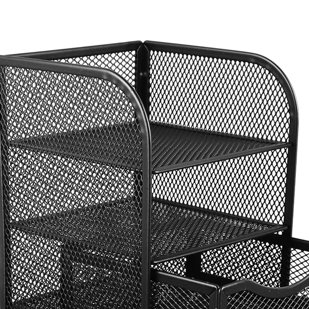 Black Metal Wire Mesh Desk Organizer with 3 Drawers - Multifunctional Stationery Holder