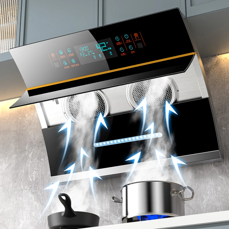 Household Kitchen Range Hood Dual Motor Side Suction Large Suction Range Hood Gas Stove Package