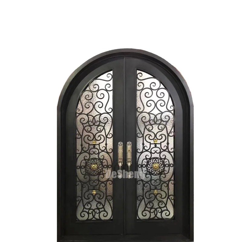 

American Double Exterior Glass Arch Entry Main Door Security Front Entrance Gate Wrought Iron Doors