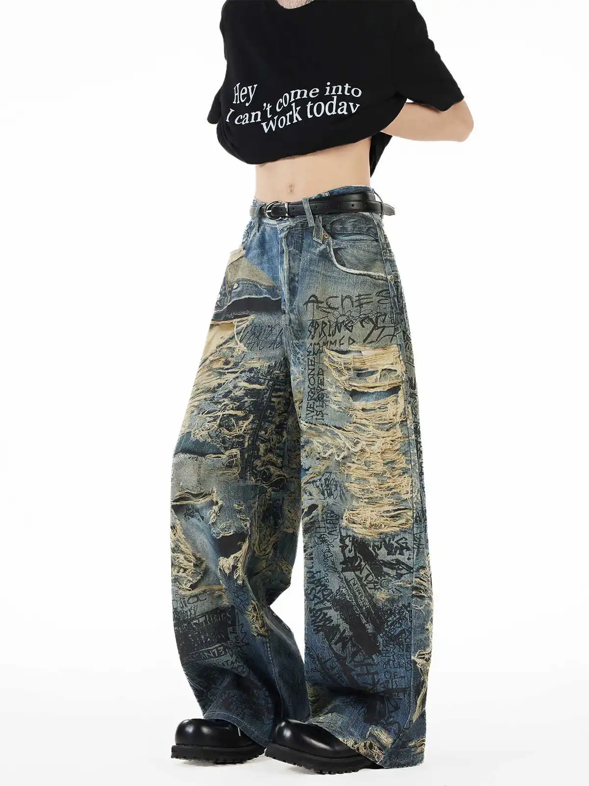 Vaqueros holgados estilo Baddie para mujer, ropa de calle japonesa