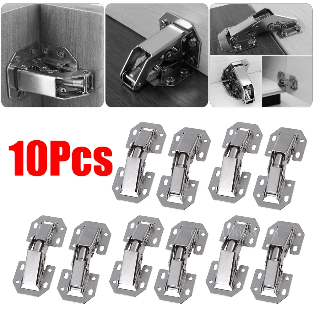 10Pcs Cabinet Hinge 90 Degree No-Drilling Hole Cupboard Door Hydraulic Hinges 3/4in Soft Close With Screws Furniture Hardware