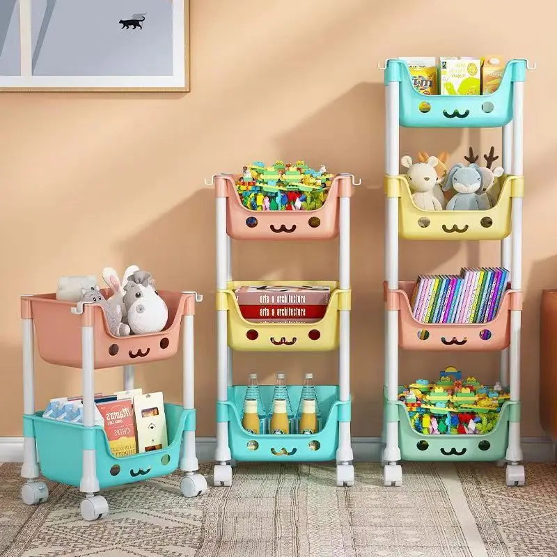 4 Tier Storage Cart With Wheel Multilayer Storage Shelf Household Cart For Household Laundry Room Garage Snacks Sorting Bookcase
