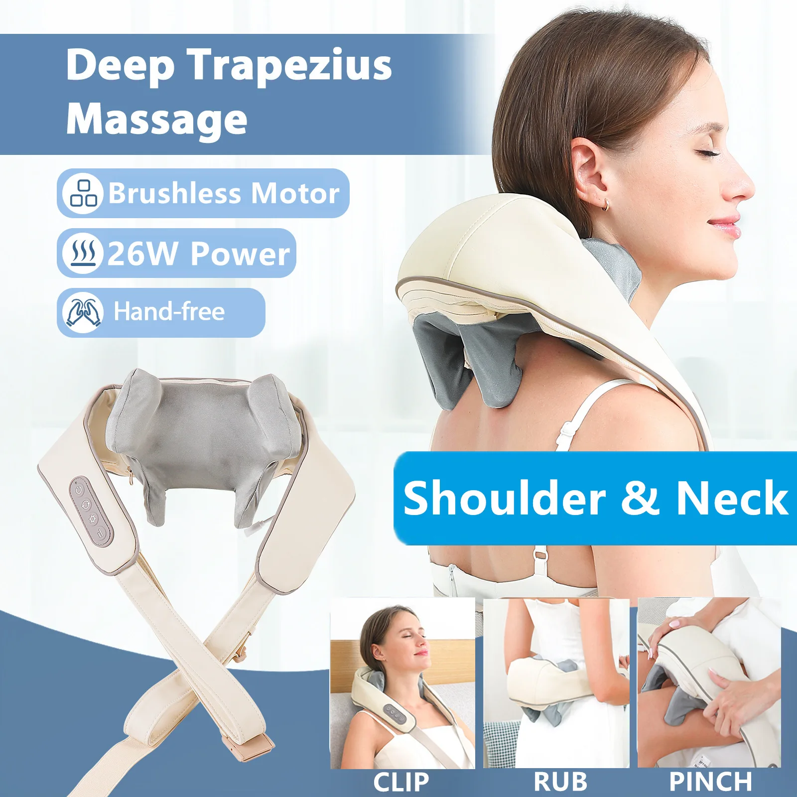 Foreverlily 26W Brushless Motor Neck And Shoulder Massager Wireless Shoulder And Back Kneading Massage Shawl Neck masajeador 1