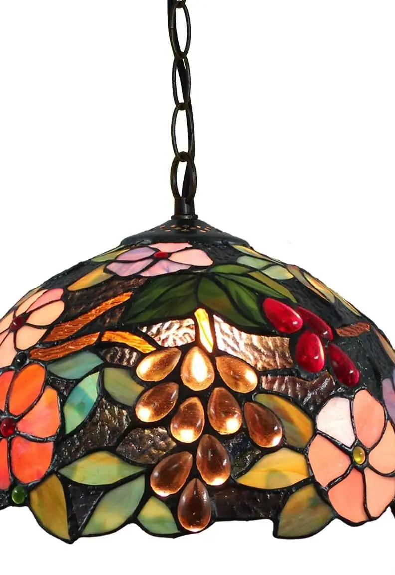 

Женская Подвесная лампа в виде виноградных цветов, стеклянная фотолампа Tiffany, Подвесная лампа для спальни, 12 дюймов