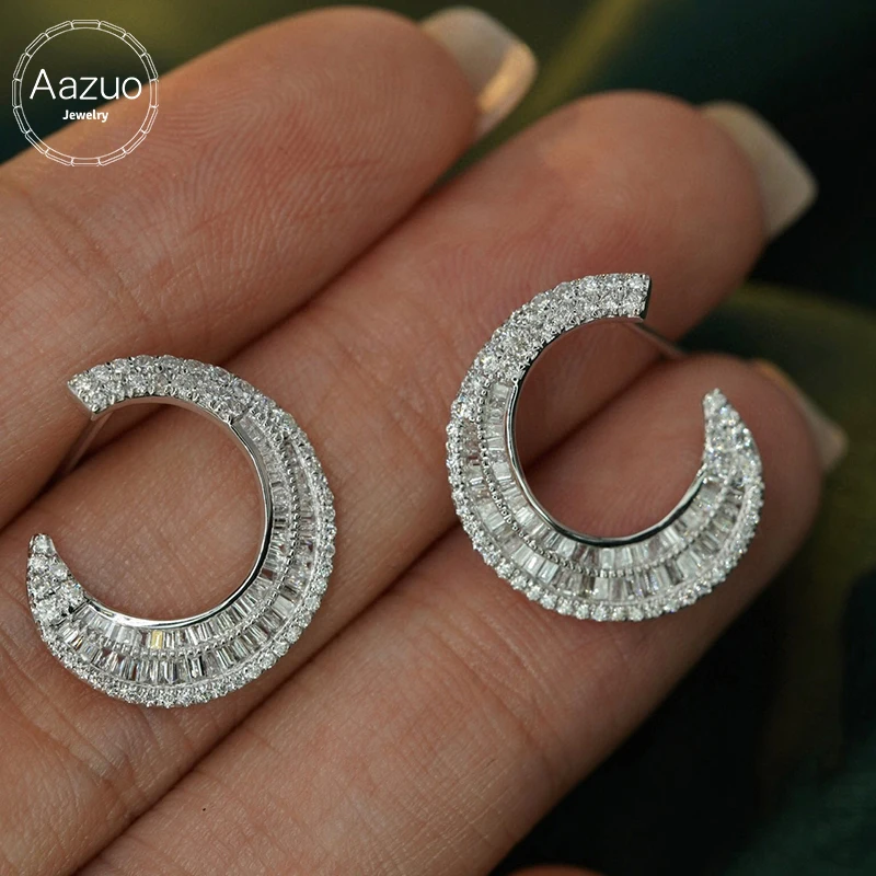 

Aazuo 18K Pure White Gold Fashion Jewelry Real Diamonds 1.02ct Moon Shape Stud Earring Party Fine Jewelry Hot Sell Au750