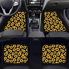 Tapis de sol de voiture universel doux imprimé en 3D, motifs de tournesols, jaune, noir, couvre-pieds, coussin, accessoires de voiture, 4 pièces