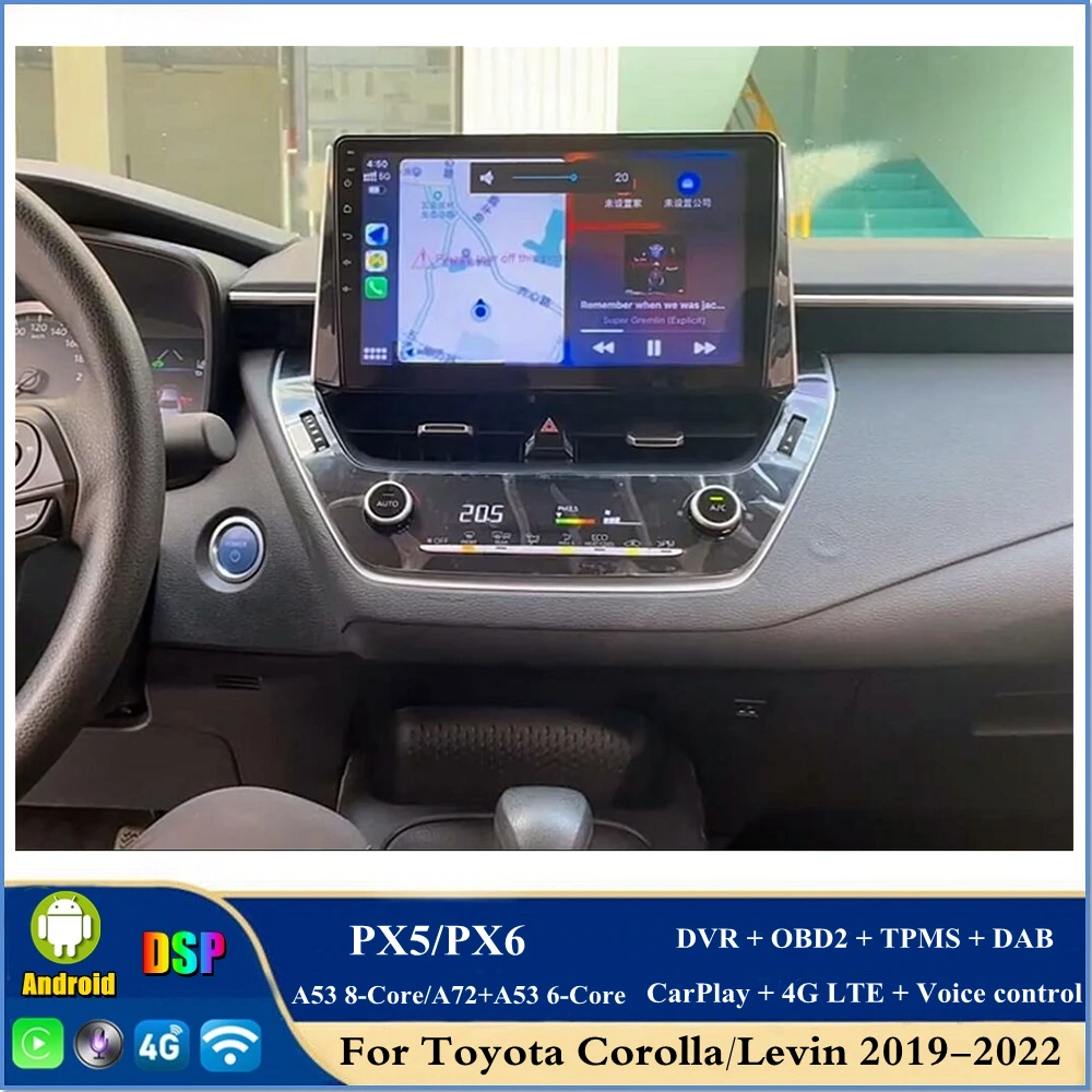 

4gb+128gb 1 din 10.1" PX6 Android 10 Car Radio DVD GPS for Toyota Corolla Levin 2019-2022 Bluetooth 5.0 WIFI Video Player