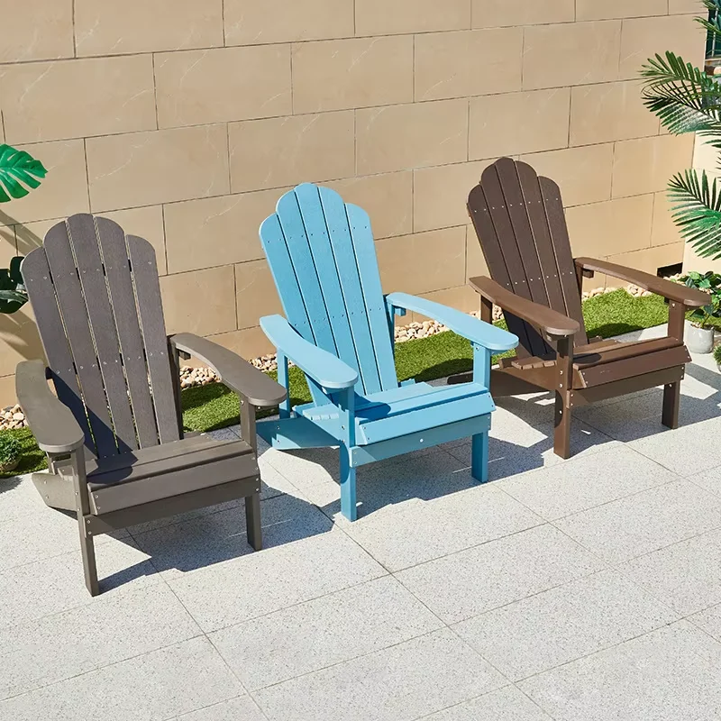 New Adirondack Folding Chair and Table Plastic Outdoor Fire Pit Chair Easy Maintenance Black/Blue Wood-Plastic Garden