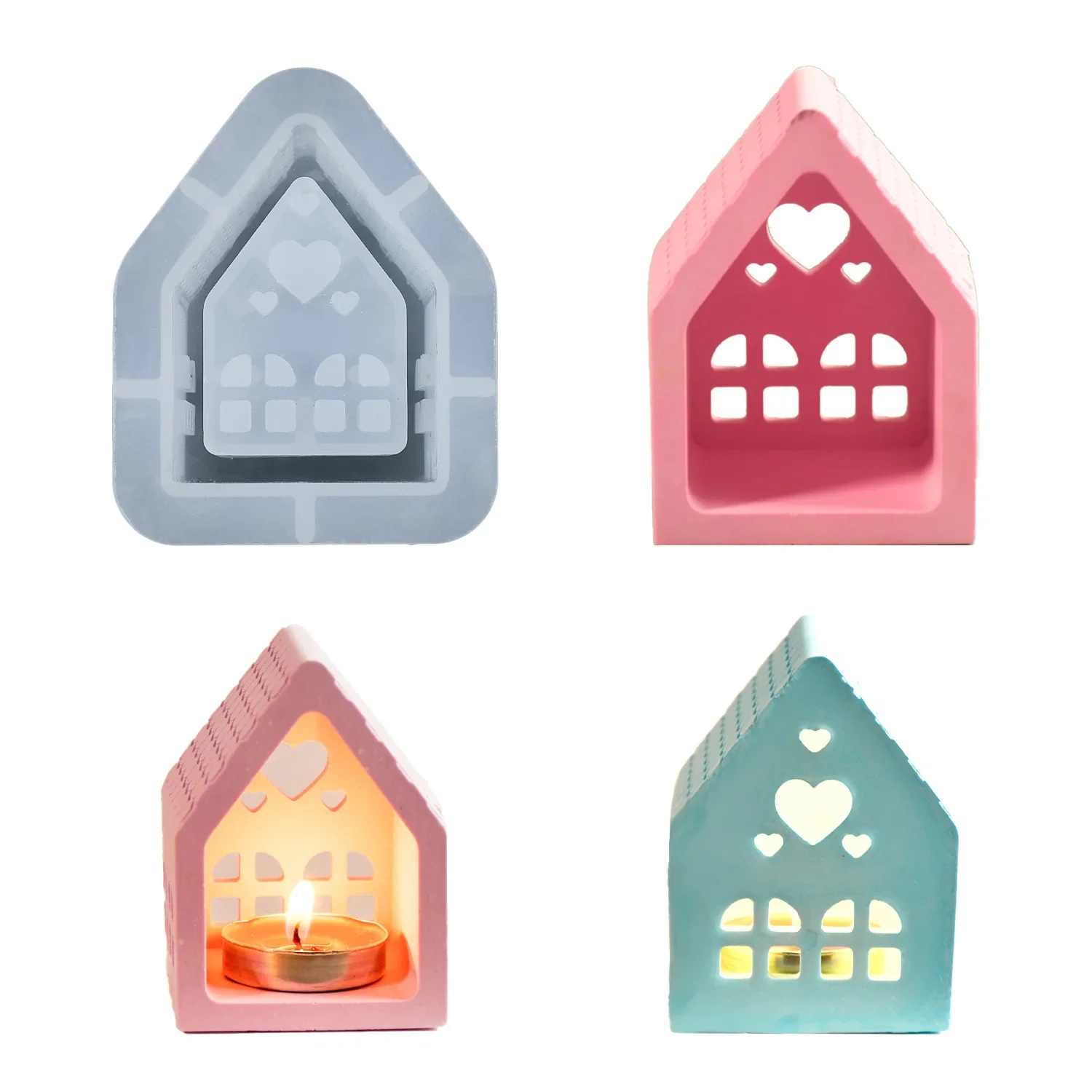 Silicone mold Love House Candlestick Silicone Mold Gypsum Candle Decoration Mold Mini Houses Plaster Concrete Mould Small House Silicone Molds