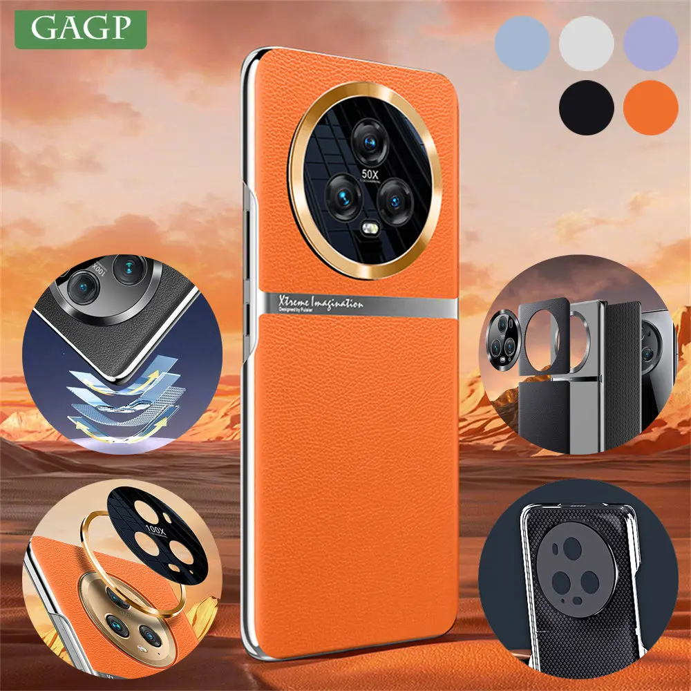 

Luxury Vegan Leather Electroplating Case For HONOR Magic 5 Pro Lens Protection Shockproof Bumper Heat Dissipation Hard PC Cover