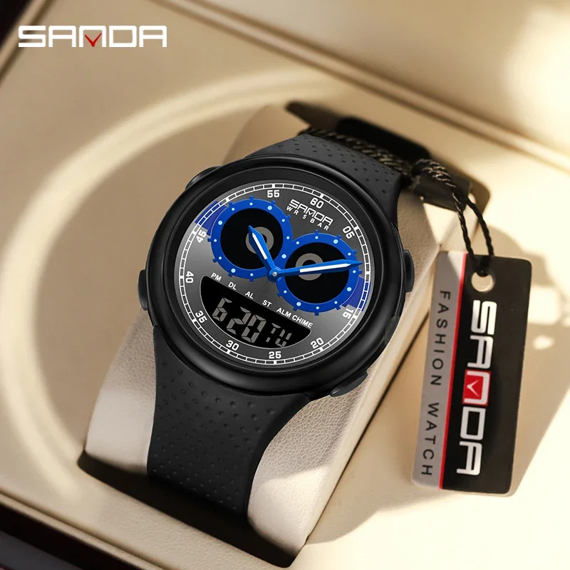 Sanda 6118 Fashion Cool Design TPU Strap Relojes For Men Stainless Steel Back Analog Digital Movement Electronic Hand Watch sanda 6118 fashion cool design tpu strap relojes for men stainless steel back analog digital movement electronic hand watch