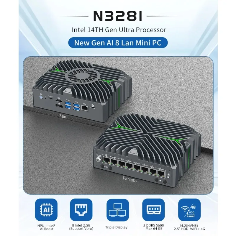 새로운 산업용 미니 PC 방화벽 14세대 울트라 5 125U 8 인텔 2.5G 랜 트리플 디스플레이 DDR5 Pfsense M.2 NVME 2.5인치 HDD/SSD