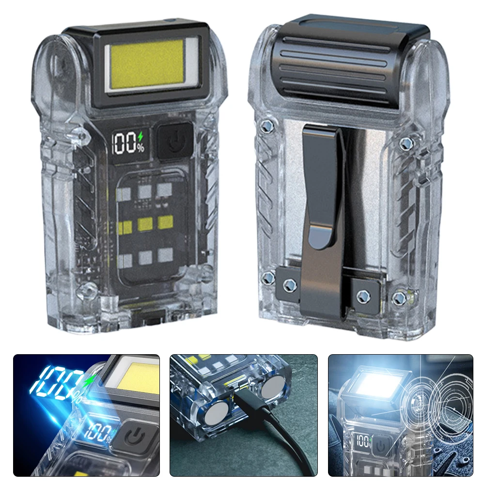 COB + SMD LED 야외 미니 손전등 회전식 휴대용 토치 램프 전원 디스플레이 여행용 비상 조명용 강력한 손전등