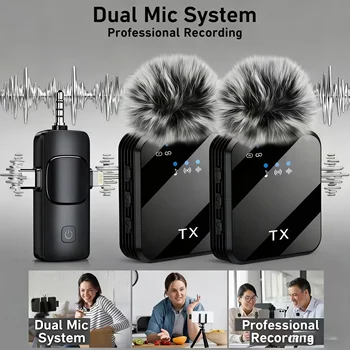 Three-in-one design wireless lapel microphone charging portable video recording microphone with clamp-on noise reduction 1