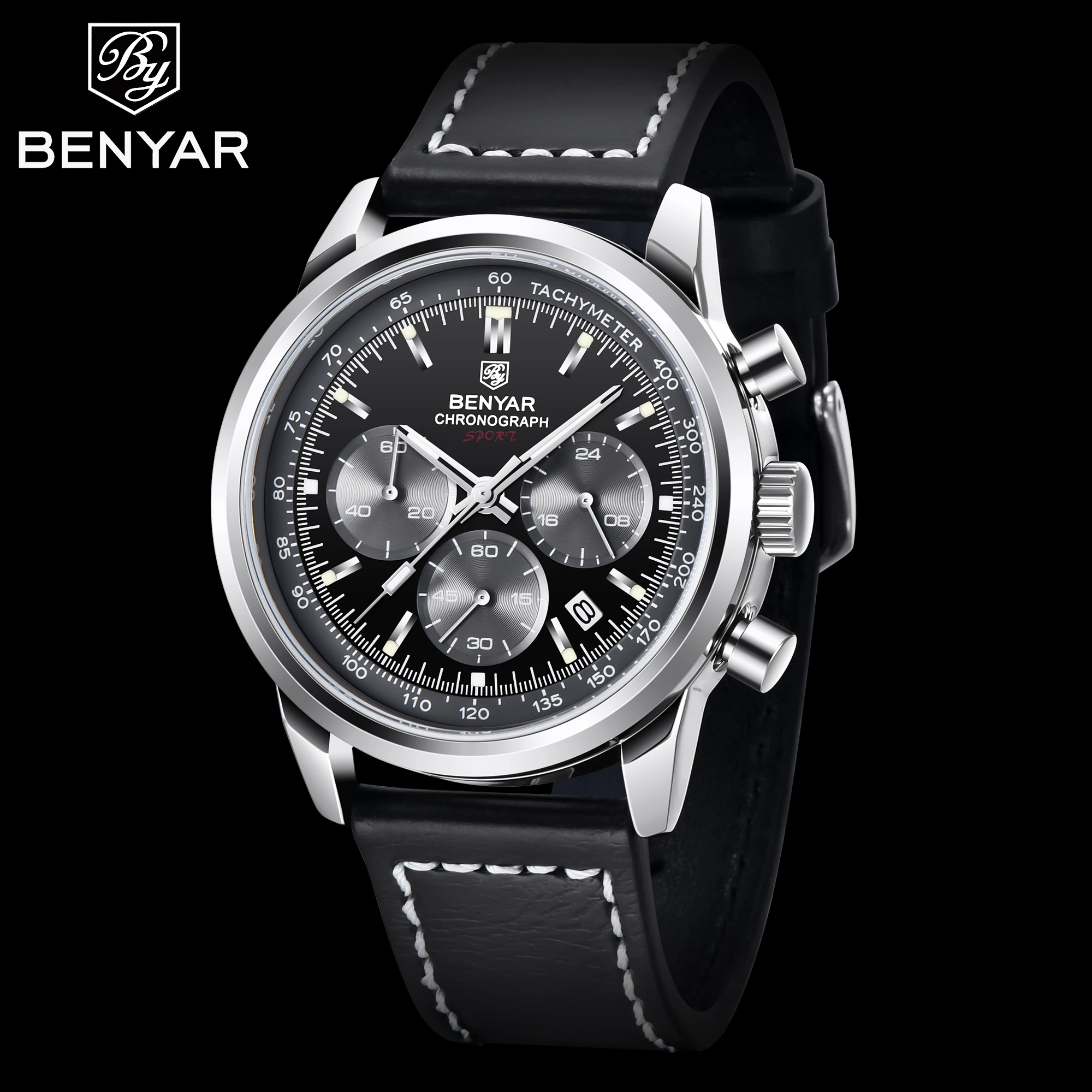 

BENYAR DESIGN Top Men's Sports Quartz Watch Vintage Fashion 42mm Leather Luminous Waterprooof Chronograph Relogio Masculino 2022