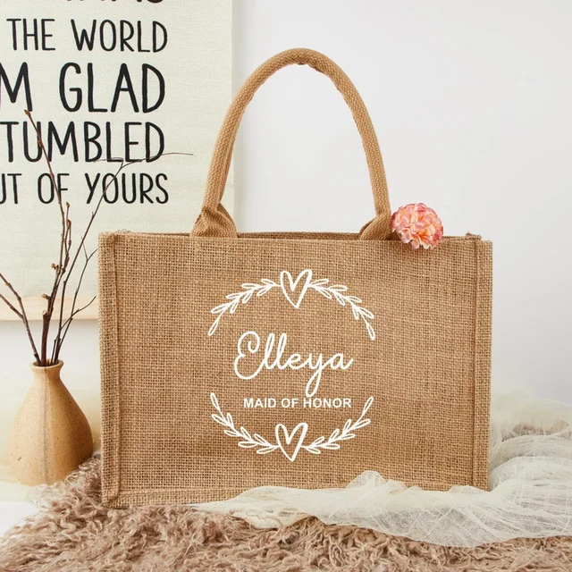 Borsa da spiaggia personalizzata borsa con nome personalizzato borse da  spiaggia in juta Flower Girl Wedding Party Market borse per la spesa per le  donne borsa personalizzata - AliExpress