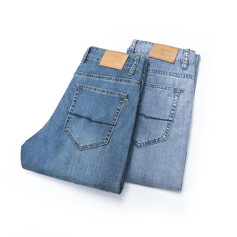 

DELIY Men's Blue Straight Loose Jeans Business Casual Cotton Stretch Pants Male Brand Denim Cargo