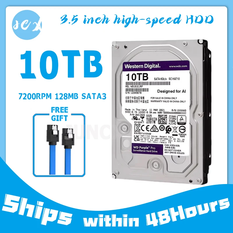 WD Purple 10TB Surveillance Internal Hard Drive Disk 3.5