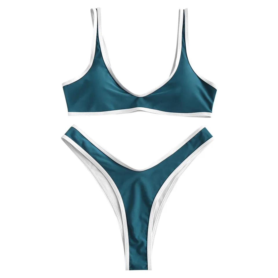 Solid Push Up Lace Up Halter Bikini Set