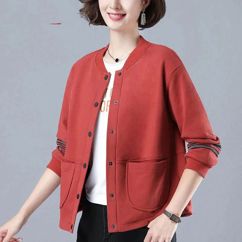 

Ladies Versatile Loose Motion Outerwear Spring Autumn Women New Short Baseball Jacket 2024 Female Solid Color Long Sleeved Coat