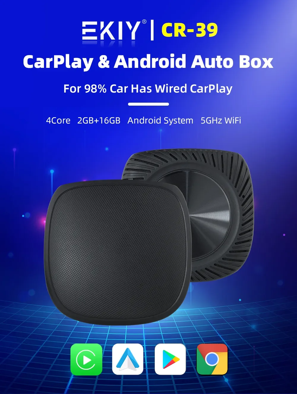 EKIY Wireless CarPlay Android Auto Android 11 TV Box QCM2290
