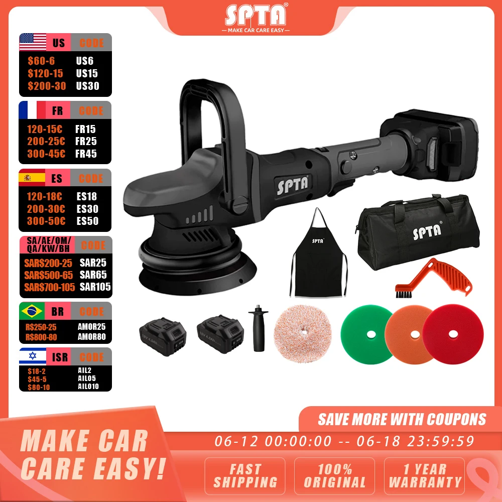 Spta 18v 125mm Cordless Dual Action Car Polisher Orbit Polishing
