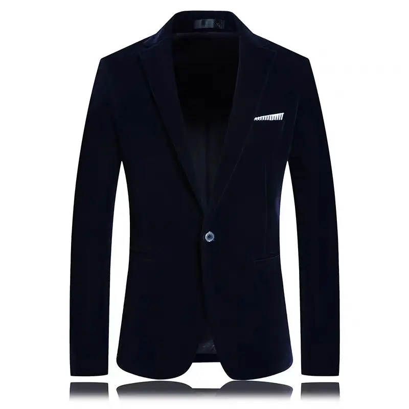 M-4XL Plus Size Men's Blazer Slim Fit Single Breasted Black Blue Red Velvet Formal Wedding Groom Tuxedos For Male