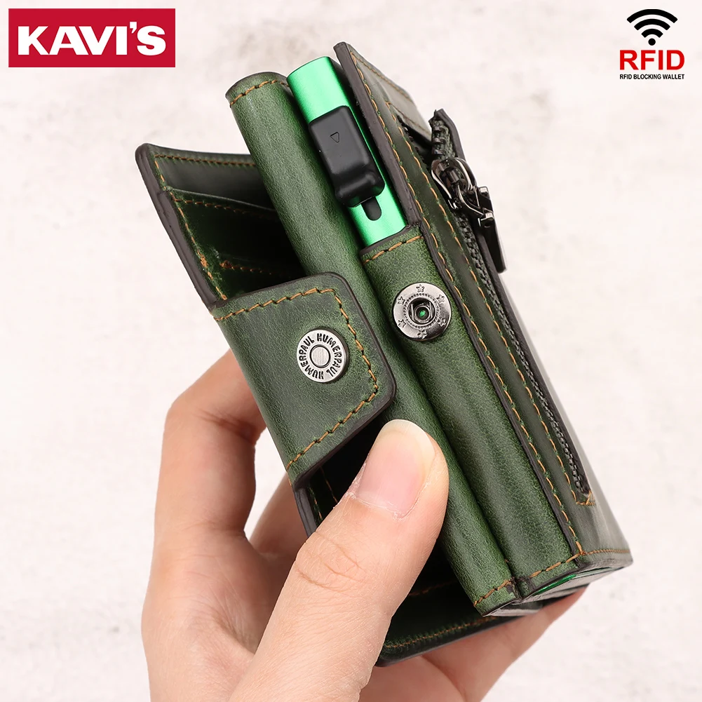 Tarjetero RFID de cuero genuino con Clip para billetes, billeteras