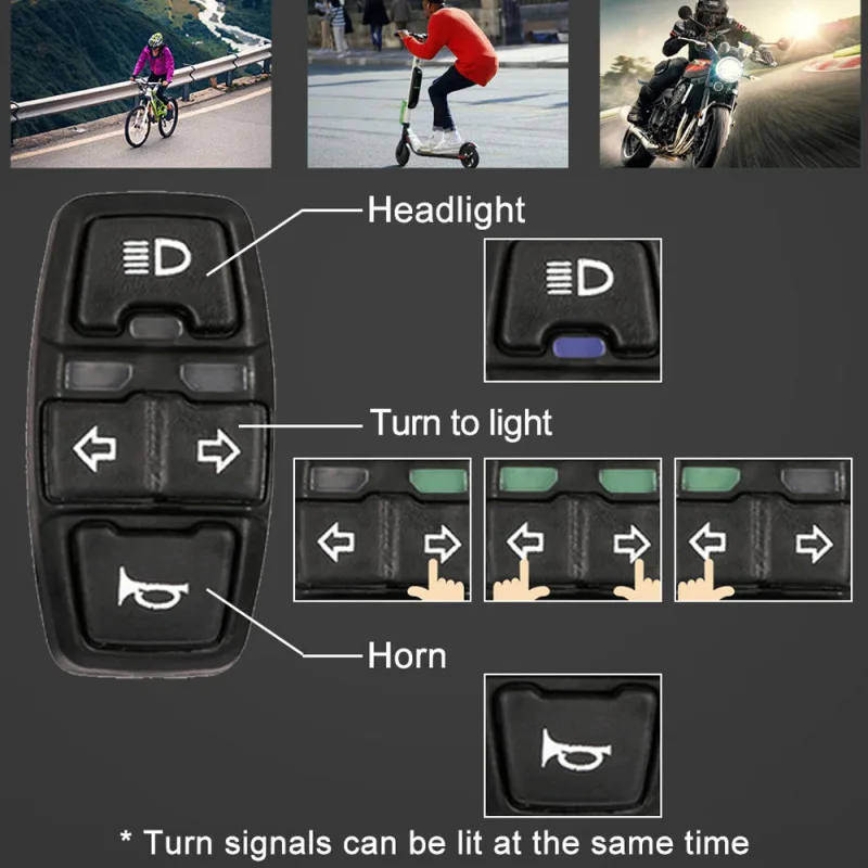 Electric Bike Switch 3 in 1 Headlight Turn Signal Horn Switch 36V/48V ON/OFF Control Waterproof for E-Bike