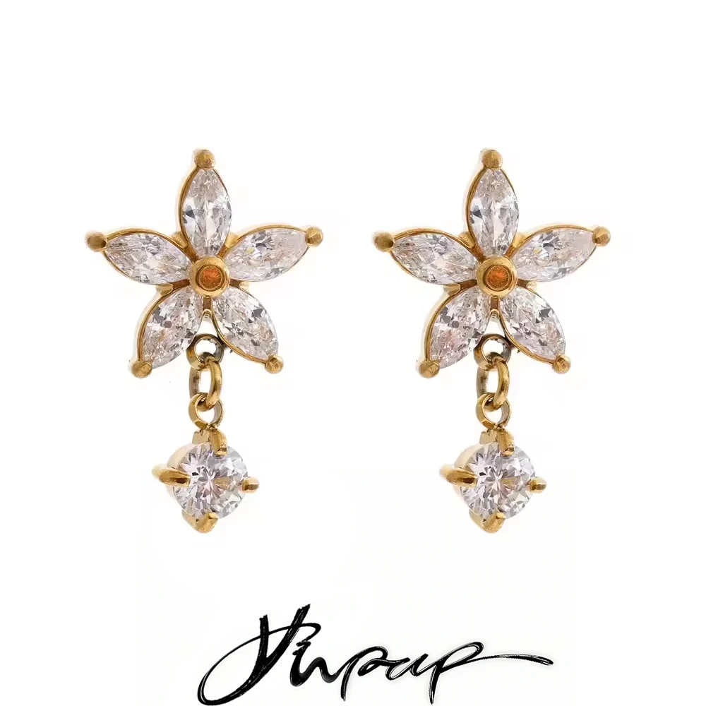 Yhpup Cubic Zirconia Flower Stud Earrings