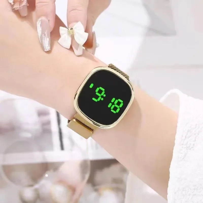Stylish modern watch made of steel LED digital watches for women electronic mesh watch for students simple watch Relojes Para Damas