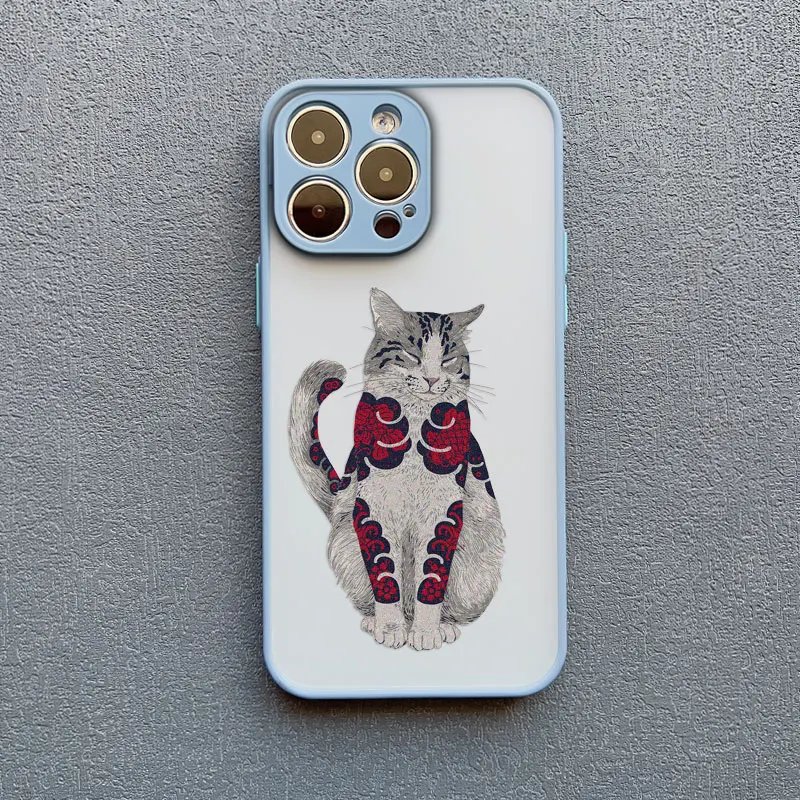 Japanischer Stil Buntes Katzen-Design Handyhülle für iPhone 17 16 15 14 Pro Max Plus 11 12 13 Mini Pro Max XR X XS Rückseiten-Cover – Detail 3
