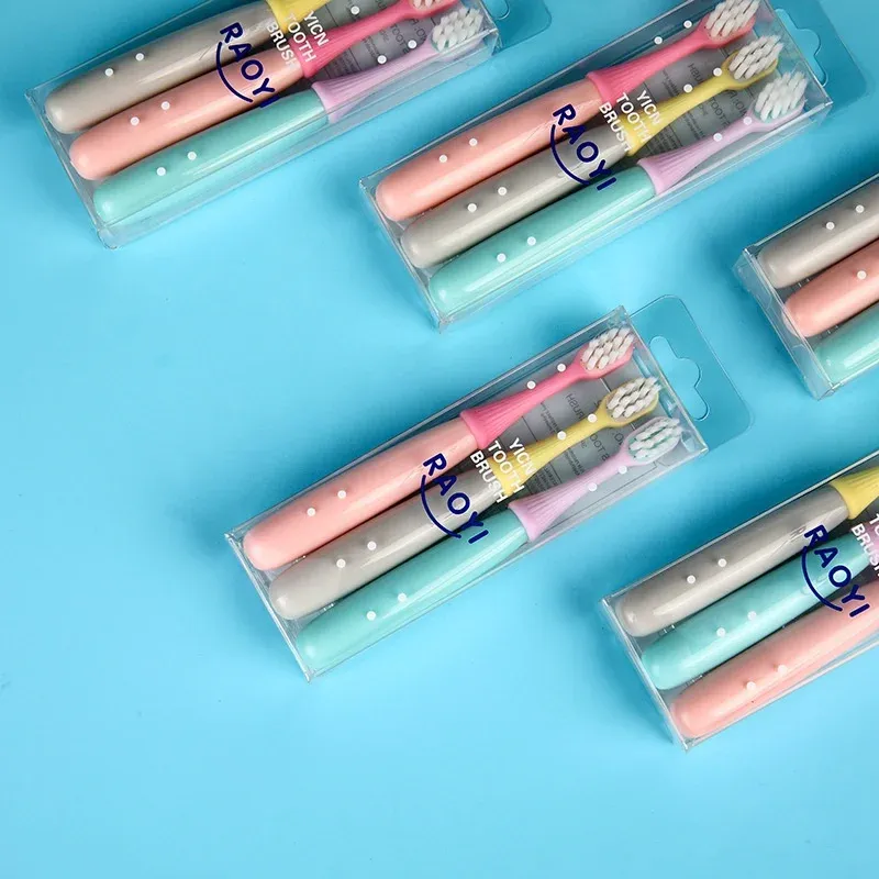  3pc/set Children's Toothbrush 3 Sets of 2-5-year-old Mushroom Cartoon Silica Gel Brush Head Ultra-fine Soft Hair Baby 