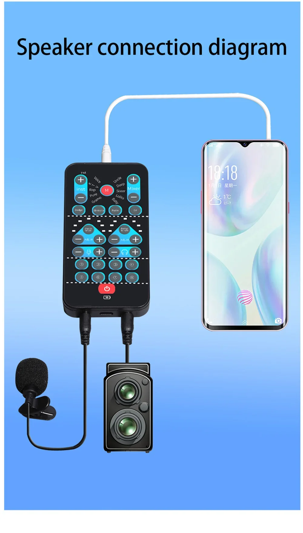 M10 Mini Voice Changer Card 8 Sound Effects Support Multi Function  Male Female