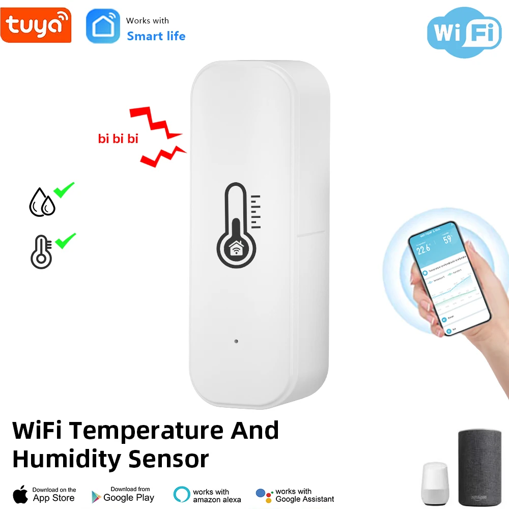 Tuya WiFi Temperature and Humidity Sensor Indoor Smart Life APP Battery  Thermometer Hygrometer Monitor Works With Alexa Google