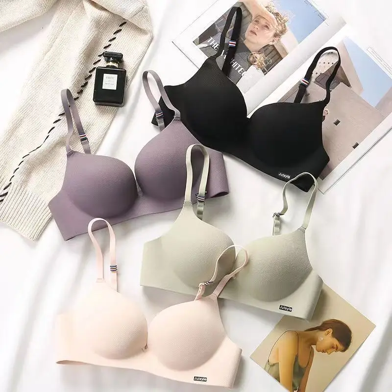 

Ice Silk One Piece without Steel Ring Simple and Comfortable Girl's Underwear Small Chest Gathered without Trace Glossy Backless