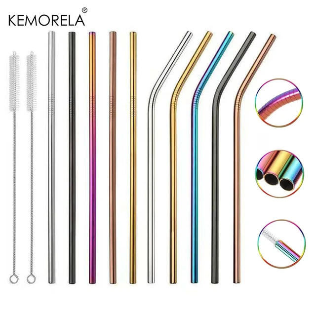 Reusable Steel Drinking Straw and Brush Set Vector Stock Vector