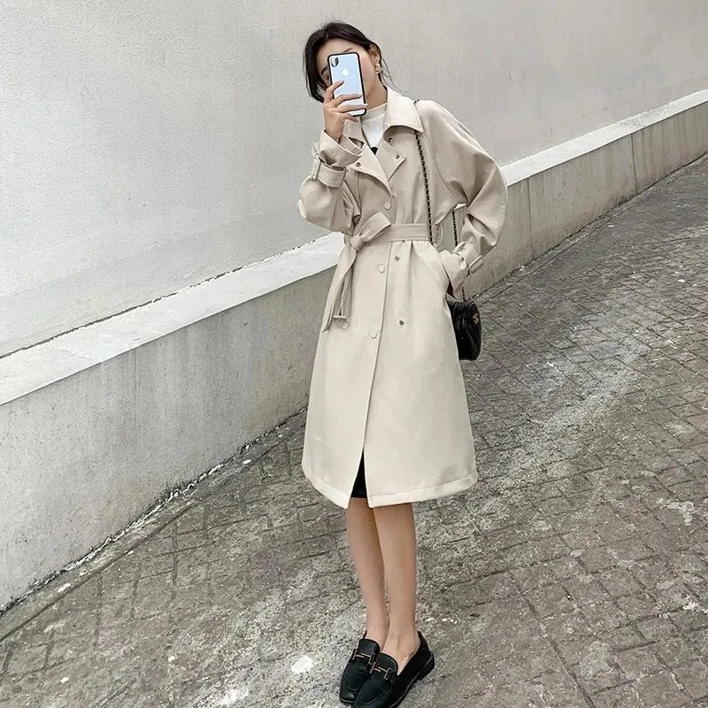 White Windbreaker Women's 2022 Autumn New Korean popular British Style Double breasted Trench Coat Female Jacket Belt Coat W669
