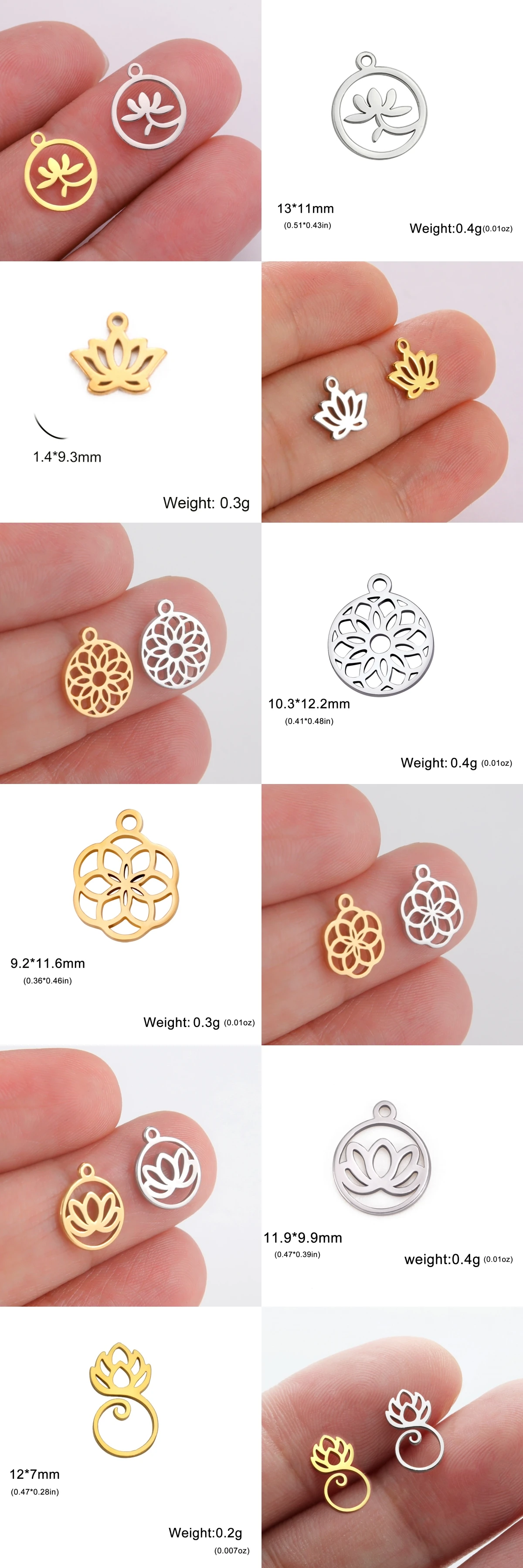 LIKGREAT 5 Stück Lotusblüten-Yoga-Anhänger aus Edelstahl, modischer Mini-Mandala-Anhänger für Armbänder, DIY-Schmuckherstellung, Großhandel – Detail 4