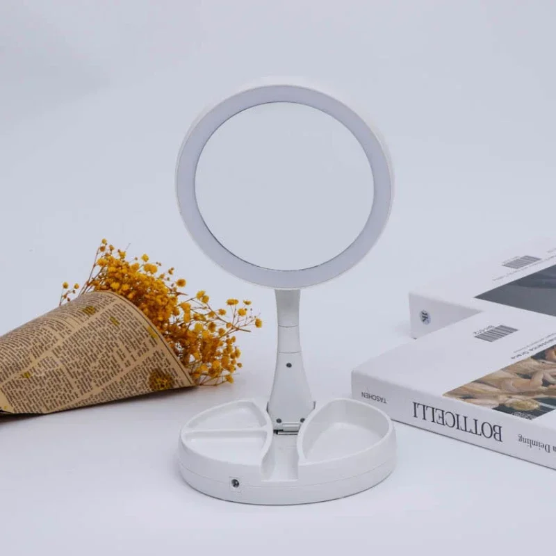Table LED Mirror With 10x Magnification Led Foldable Light For Makeup Ready For Delivery, Light Mirror Makeup Compact