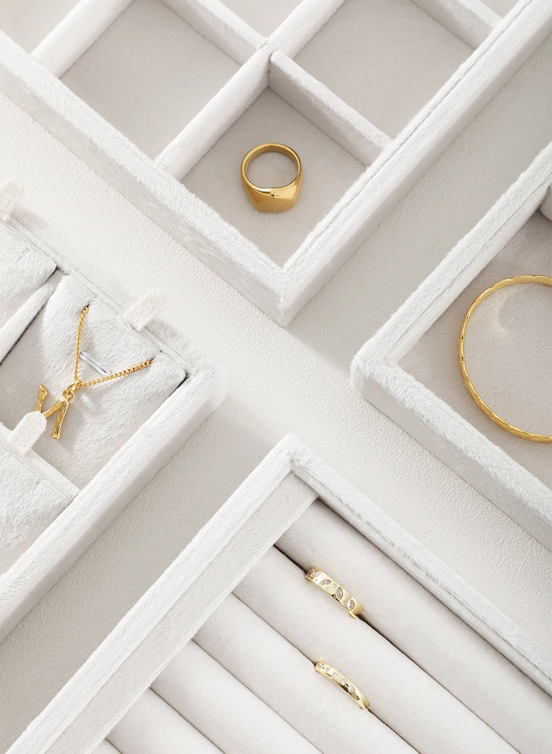 Velvet Ring Earring Bracelet Necklace Display Tray | Stackable Jewelry Organizer Drawer... - SKU VJDT0907 - UGI Packaging