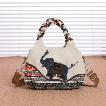 Ethnic Style Embroidered Canvas Woven Shoulder Handbag 1