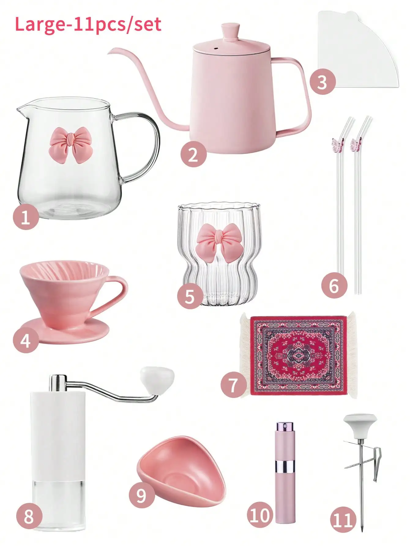 Pour Over Coffee Set with Hand Grinder & Double Wa...